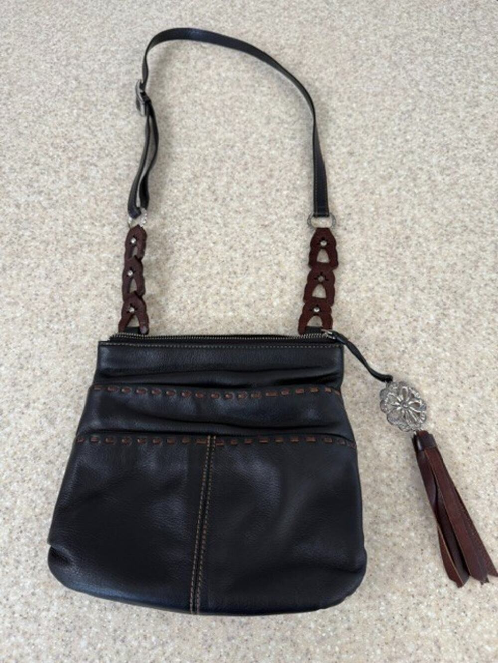 Brighton Koda Crossbody Soft Black Pebbled Adjustable Leather Bag